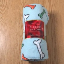 New 1 Home Classics Dog   Bone Print Fleece Throw Blanket Blue Size 46'x56"