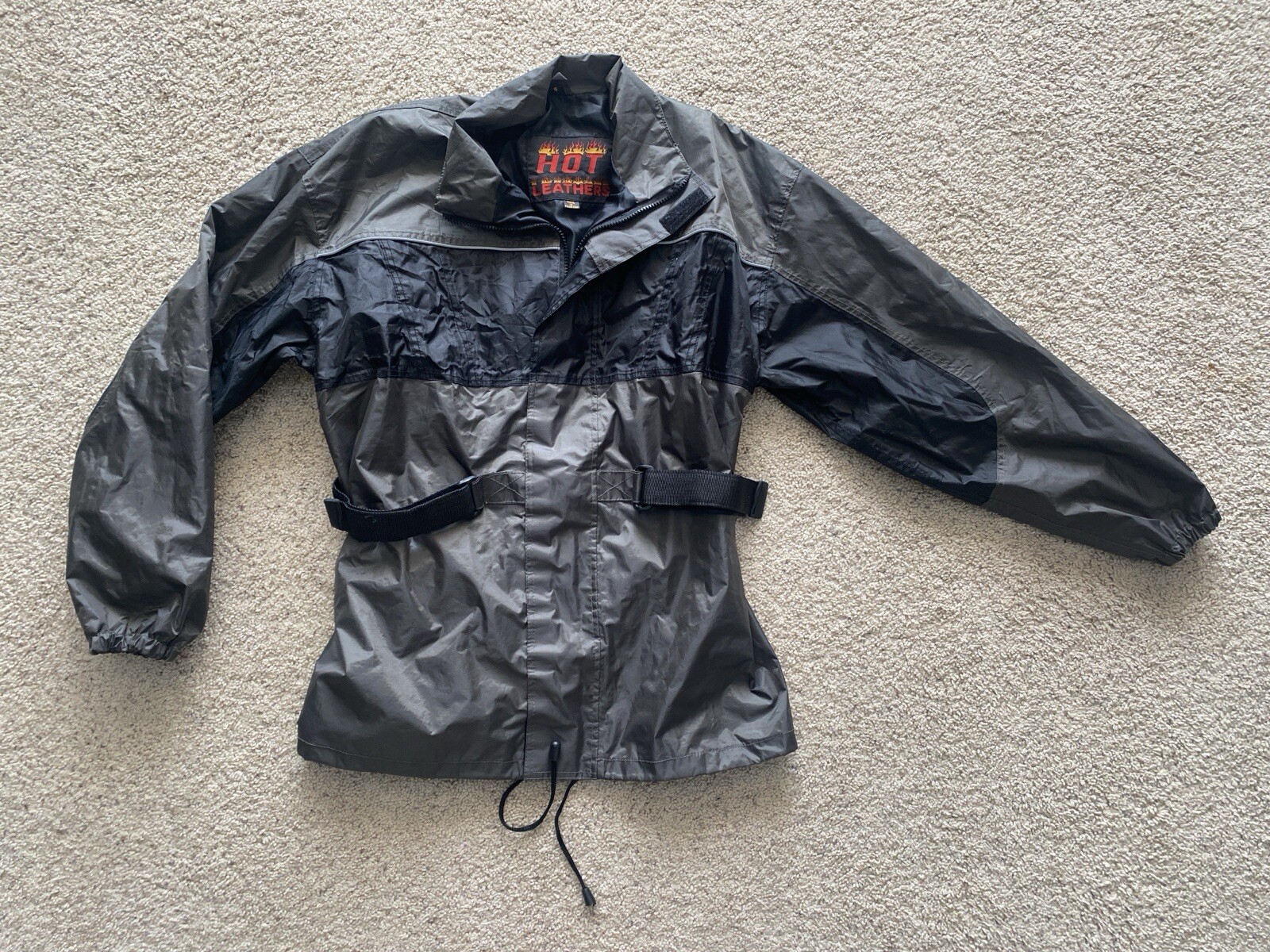 Hot Leathers Waterproof Reflective Biking Jacket S Black Gray with Carry Bag