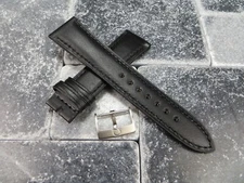 18mm Calf Leather Strap Black Watch Band with OEM OMEGA Tang Buckle Set Brush