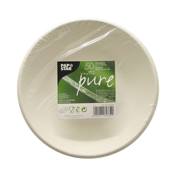 Papstar Einweg Schalen Weiss Aus Zuckerrohr 19Cm Stabil 50 StüCk-image