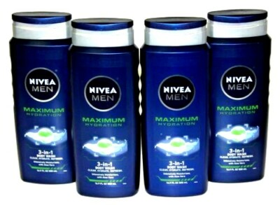 4 NIVEA Men Maximum Hydration 3 in 1 Body Wash with Aloe Vera 16.9 fl oz each