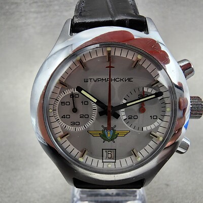 時計 Poljot Chronograph hand wind watch Poljot Sturmanskie Chronograph Watch Men 38mm Gray Silver