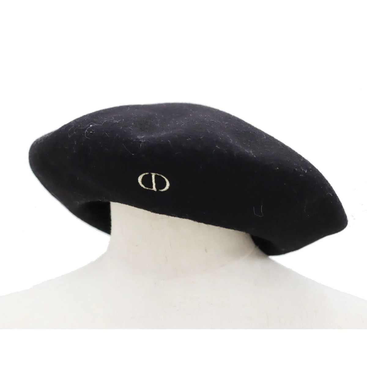 Christian Dior Kids CD 100％ Wool Beret Black Size T3 Hat Made in