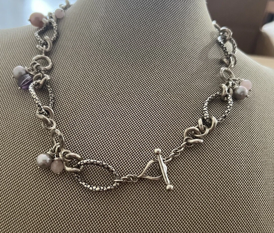 MICHAEL DAWKINS Sterling Silver Pearl Amethyst Necklace - Image 3 of 4