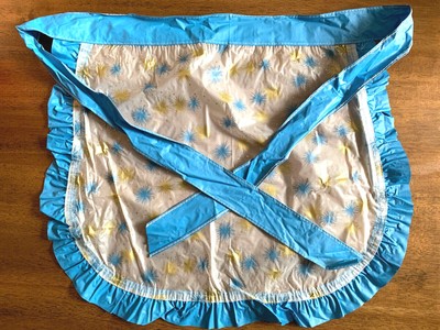 Vintage Plastic Vinyl  1/2 Apron Blue Starburst Ruffles NOS Hostess