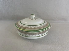 Antq LOSOL WARE KEELING Vegetable Dish W/Lid Green Gold Swags Claremont England