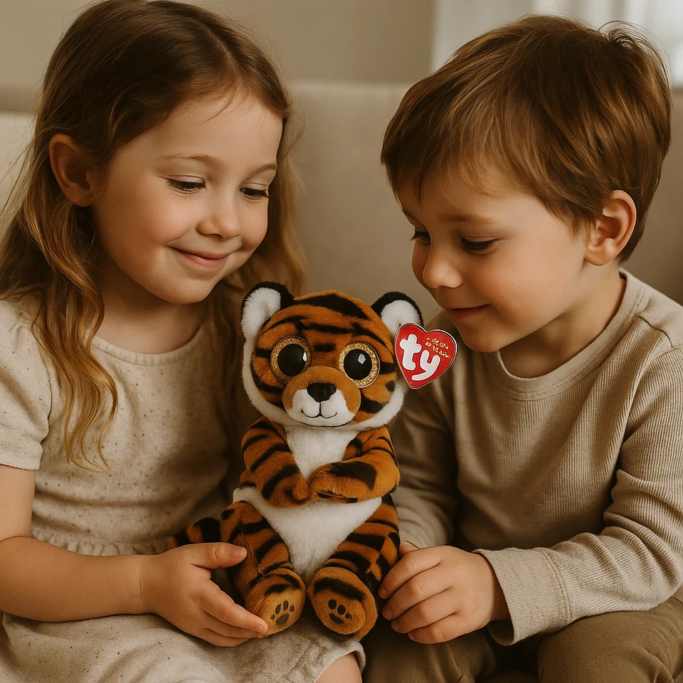 Plüschtier TY Beanie Bellies Tiger Clawdia • Glitzeraugen • 15 cm • Neu