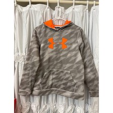 Kids Under Armour Hoodie Gray Orange Camo Logo Pullover Youth Size YXL
