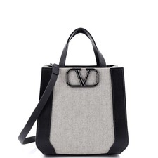 Valentino Garavani VLogo Signature Tote Bag Canvas and Leather Mini