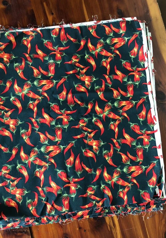 Hot Chilies Peppers Dark Green Fabric Rectangles 20 Pieces 14.5x15.5” Napkin Kit - Image 2 of 4