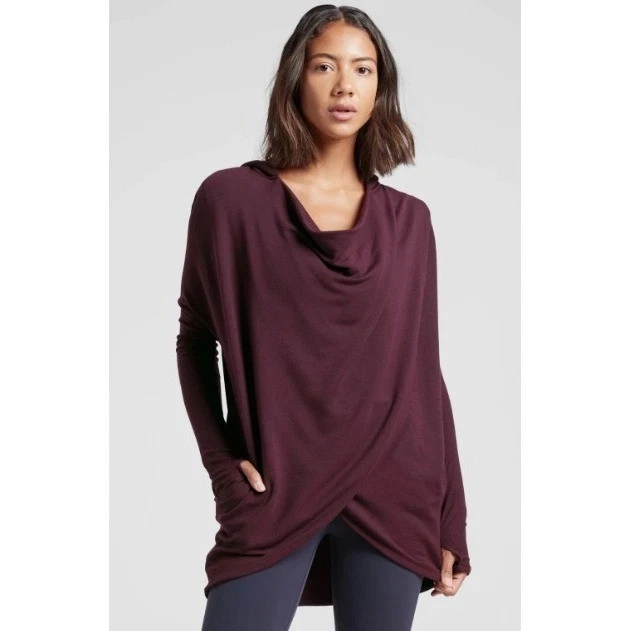 Athleta Sweatshirt Women XL Spiced Cabernet Purana Wrap Cowl Neck Hoodie Modal - Image 2 of 4