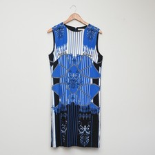 Luxury Versace Collection Blue Chain Print Crepe Sleeveless Dress size 50 Rare