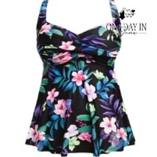 Aqua Eve Twist Front Floral Tankini Top Size XXL