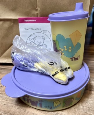 Set of 4 Tupperware Big Wonders  Tiwi  Purple Bear Bowl, cup, utensils NOS
