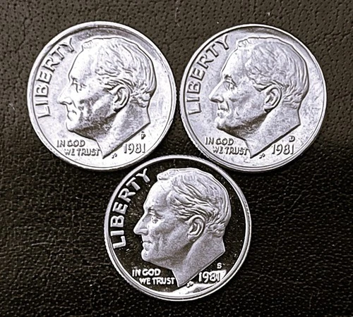 1981 P-D-S 10c Clad Roosevelt Dimes. BU/BU/PRF.  FREE Shipping.  (R001)