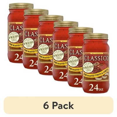 (6 pack) Classico Fire Roasted Tomato & Garlic Spaghetti Pasta Sauce, 24 oz. Jar