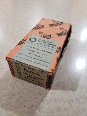 Vintage Kirsch Co Molly Bolts Wall Screw Anchors Hex Head USA 50 Count 
