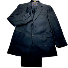 Jos A Bank Suit Wool Signature Gold Gray 42 L Pants Pleated Cuff 37 Preppy