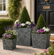 Set of 3 Galvanised Metal Square Planters – Rustic Garden Pots – Rustic Gardens