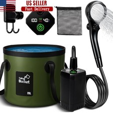 Portable Camping Shower Pump USB Rechargeable Foldable Bucket Outdoor Shower