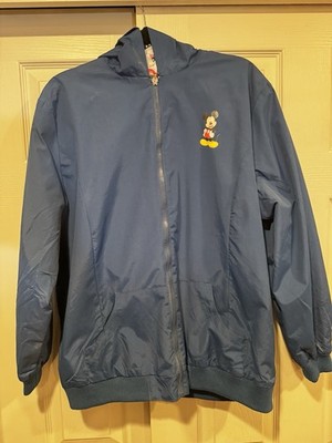 Disney Women's Blue Zip-Up Rain Windbreaker Hooded Coat Size Medium Mickey Mouse