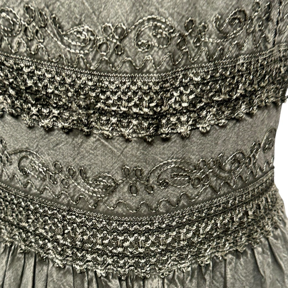 Sacred Threads Boho Embroidered Art Festival Midi Dress Olive Lace Trim L/XL - Image 3 of 4