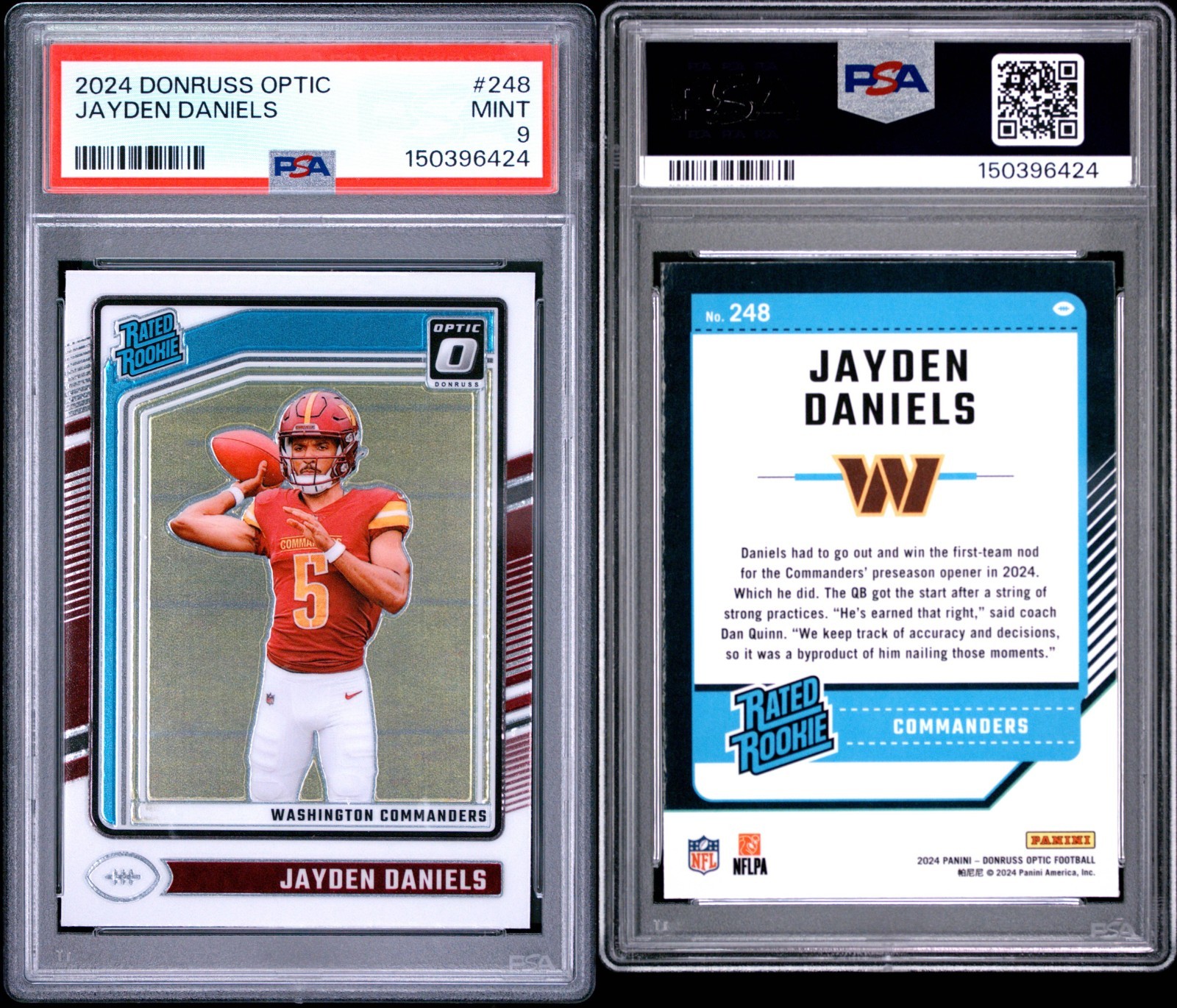 2024 Panini Donruss Optic Rated Rookie Jayden Daniels #248 RC PSA 9 Commanders  view 3