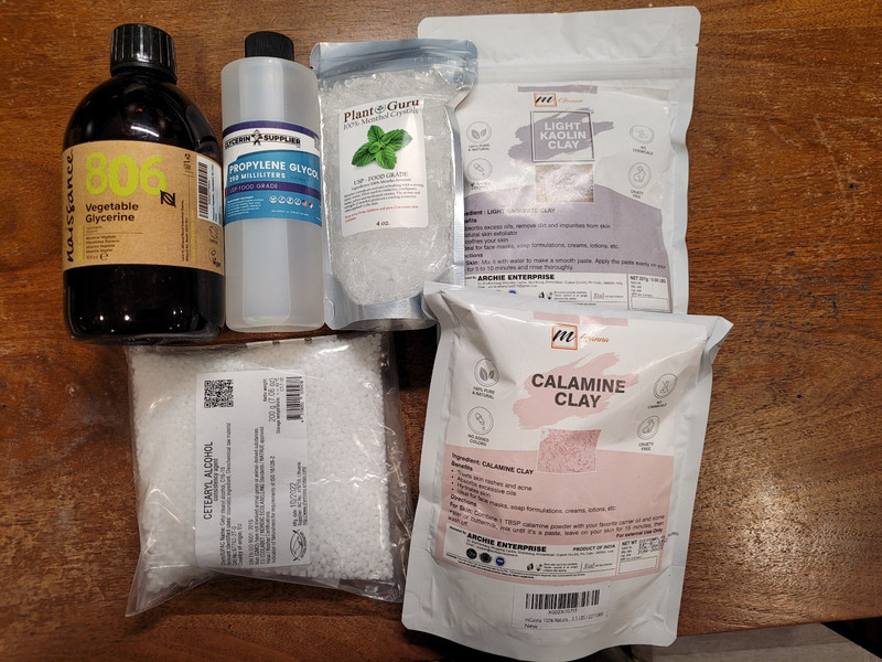 DIY Ointment Ing (clays, veg glycerine, menthol, cetearyl alcohol,  prop glycol)
