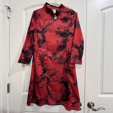 Red Floral Cheongsam Dress NWT Mandarin Collar Chinese Style Qipao A-Line US 6