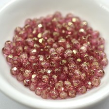 50 Beads - 4mm Fire Polished Round Crystal Red Luster, Czech Glass