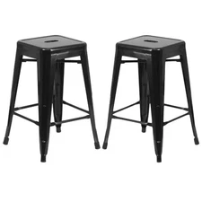 Home Square 24" Metal Backless Counter Stool in Black - Set of 2