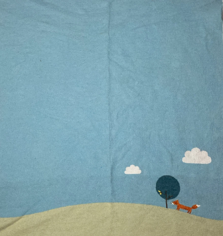 Manta Bebé David Fussenegger Zorro Árbol Nubes Bordado Borde Puntada Lovey Foto 2 de 4