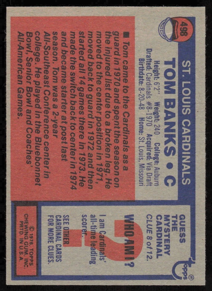 1976 Topps #498 Tom Banks RC - $1 SHIPPING - Image 2 of 2