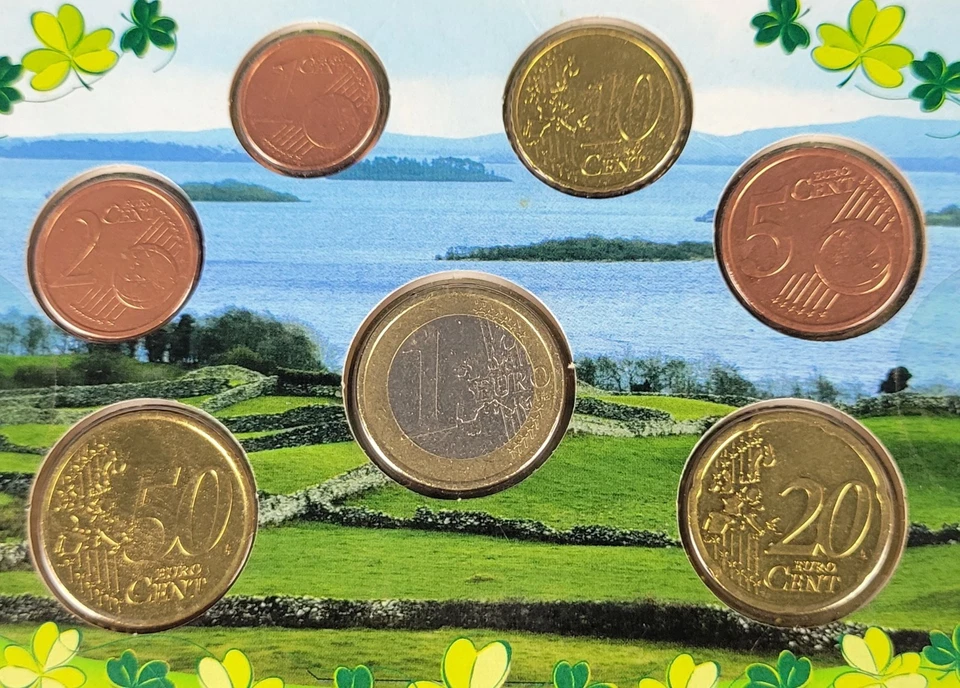 Monedas irlandesas selladas colección de monedas de euro €1 50c 20c 10c 5c 2c 1c fechadas 2002-2005 Foto 2 de 4