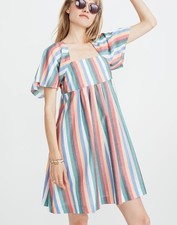 New NWT $128 MADEWELL Size Small Square-Neck Mini Dress in Festival Stripe