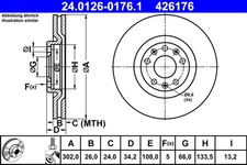 2x ATE Bremsscheibe 24.0126-0176.1 für PEUGEOT RCZ 16V HDi