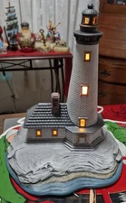 This is a Byron Molds hand-painted ceramic lighted lighthouse figurine.1980's