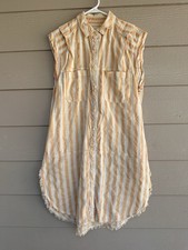 Free People We Are Free Button Front Dress Womens Size S Orange Beige Pink (A24)