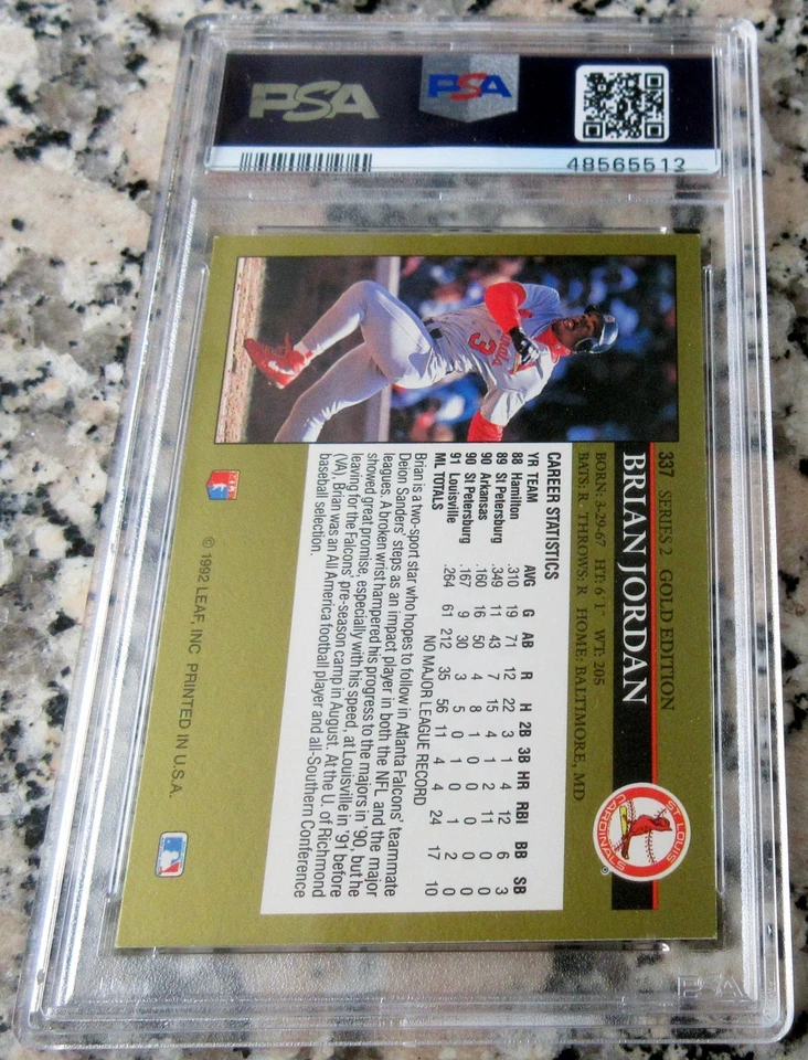 BRIAN JORDAN 1992 Leaf Black GOLD Rookie Card RC PSA NM POP 1 Cardinals Braves🔥 - Image 3 of 4