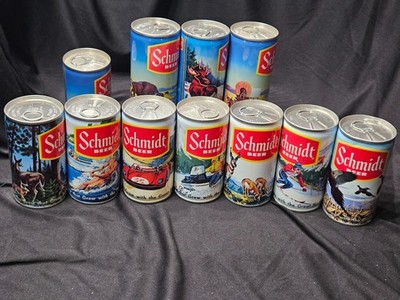 Vintage 1970s Schmidt Beer 11 Can Lot Scenic Wildlife Pull Tab Cans