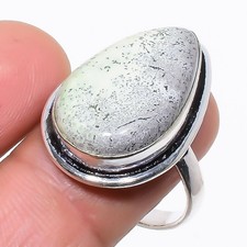 Natural Dendrite Opal Gemstone 925 Sterling Silver Ring Size 9 H386