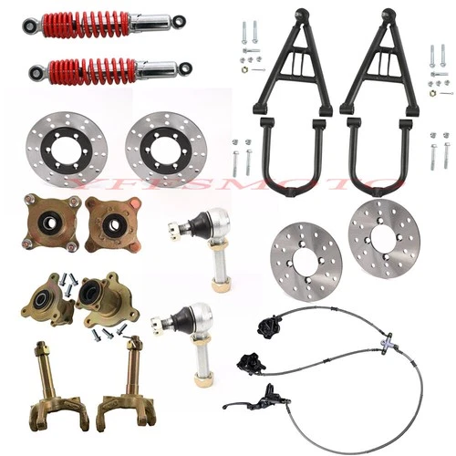 Front Upper Lower A-Arm Suspension SwingArm Shock Kit Tie Rod End Go Kart ATV