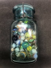 Marbles In Quart Ball Ideal Jar Light Blue/Green  M1744 