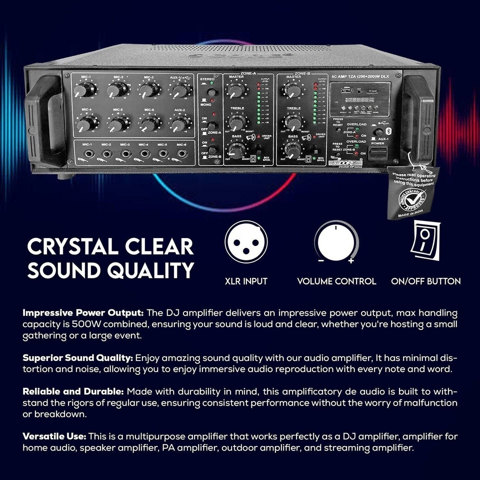 5 Core 500W Home Audio Amplifier PA DJ Sound System AMP USB AUX FM Mic Input - Image 4 of 4