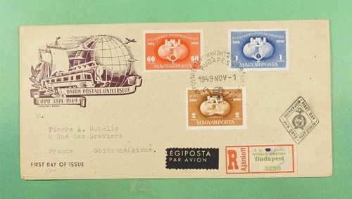DR WHO 1949 HUNGARY FDC UPU ANIV CACHET COMBO R29064