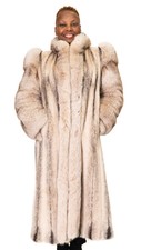 Tan-glow Black Cross Kohinoor Mink Fur 48” Coat With Fox Sleeves And Collar, 12