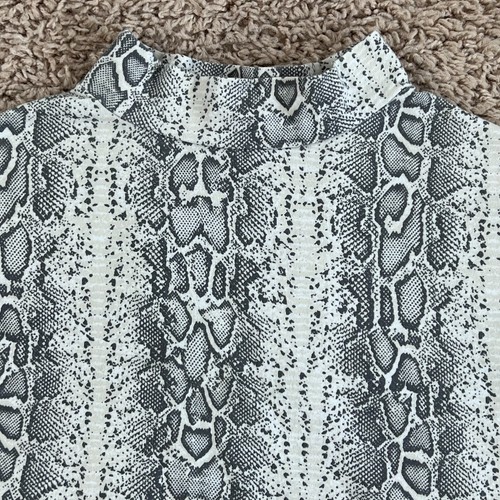 ZARA KIDS Gray White Snake-Print Short-Sleeve Mock Neck Top Girls 9 Stretch 90s - Picture 5 of 12