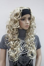 Fashion Blonde Mix 3/4 Wig With Headband Curly Long Synthetic Women's Half Wig