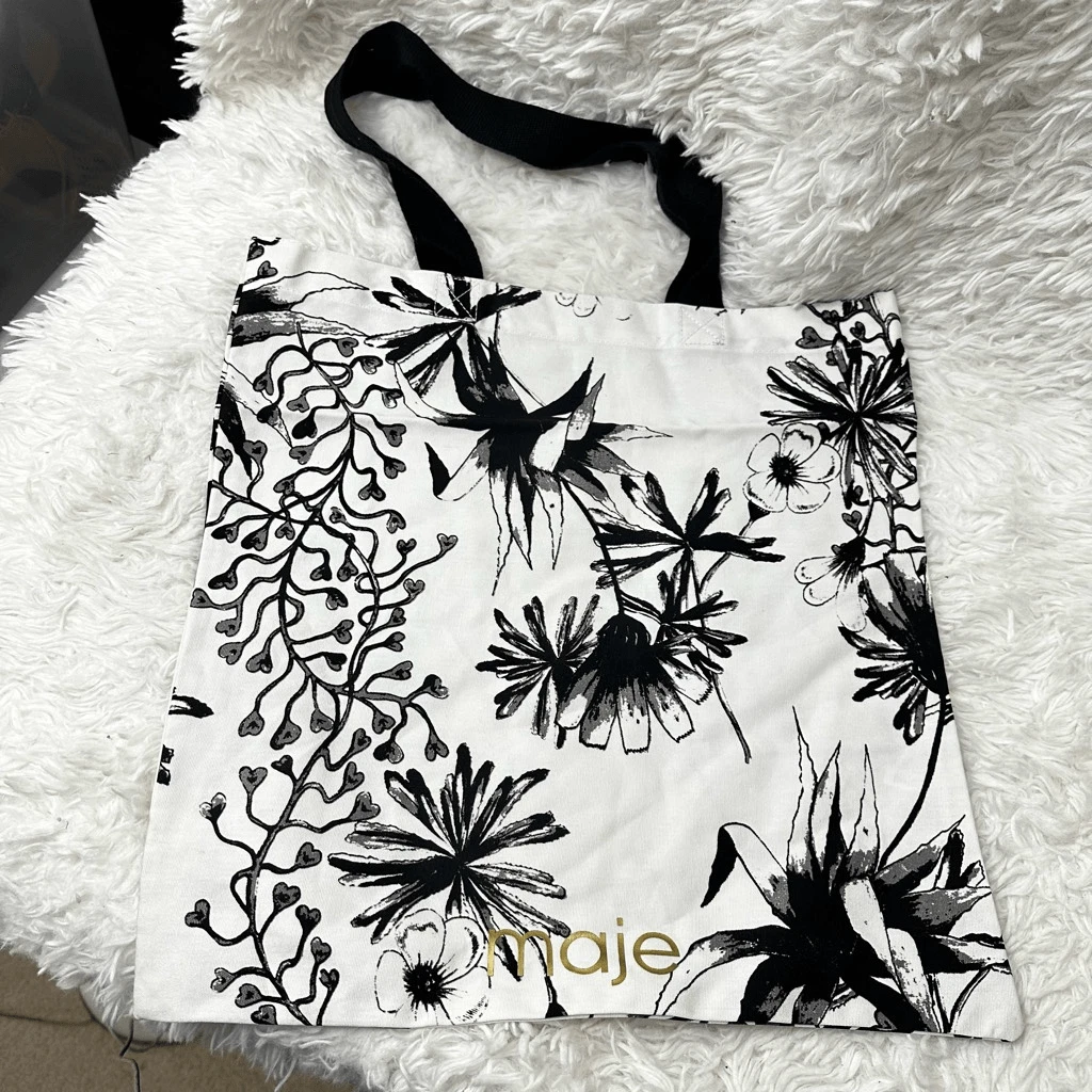 MAJE Paris Floral Tote Bag in Black / White Canvas Multipurpose Bag NEW