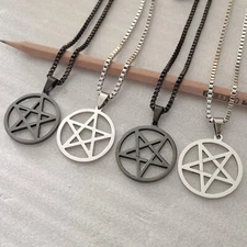 Stainless steel Pentagram star charm necklace pendant 16--40inch box chain